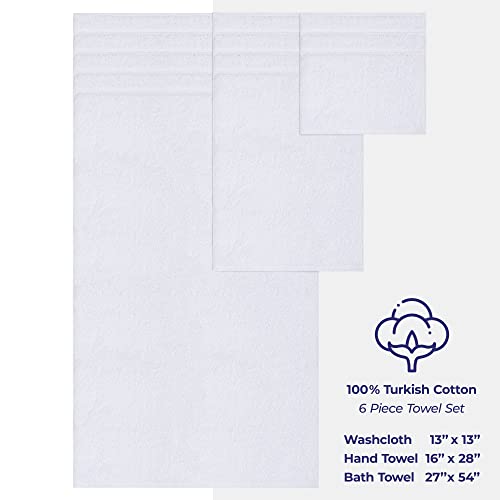 American Soft Linen Luxury 6 Piece Towel Set, 2 Bath Towels 2 Hand Towels 2 Washcloths, 100% Turkish Cotton Towels for Bathroom, White Towel Sets - PUF HOUSE