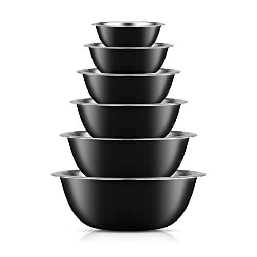 JoyJolt Stainless Steel Mixing Bowl Set of 6 Mixing Bowls (Black). 5qt Large Mixing Bowl to 0.5qt Small Metal Bowl. Kitchen, Cooking and Storage Nesting Bowls. Dough, Batter and Baking Bowls - PUF HOUSE