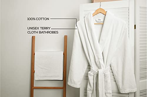 Terry Cloth Robes For Women 100% Cotton 4 Pcs Set Terry Cloth Robe | Slippers | Shower Towel & Hand Towel, Super Soft & Highly Absorbent Bathrobe For Women, Woolen White Color Bathrobe Adult Unisex - PUF HOUSE