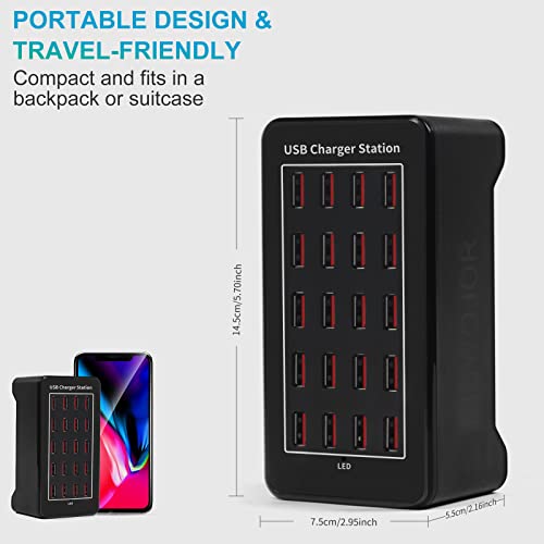 20-Port 100 W(20 A) Multiple USB Charger Station，RISWOJOR Multiport USB Charging Station with Intelligent Detection, Compatible with Smartphones, Tablets, and More Devices - PUF HOUSE