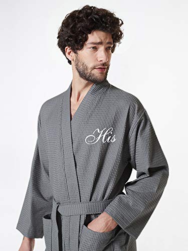 AW BRIDAL Engagement Gifts for Women Men Hubby Wifey Robes Couples Robes Plus Size Bridal Party Robes Shower Robe Spa Robe Fuzzy Lightweight Robe With Pocket, 2PCS Grey Robe - PUF HOUSE