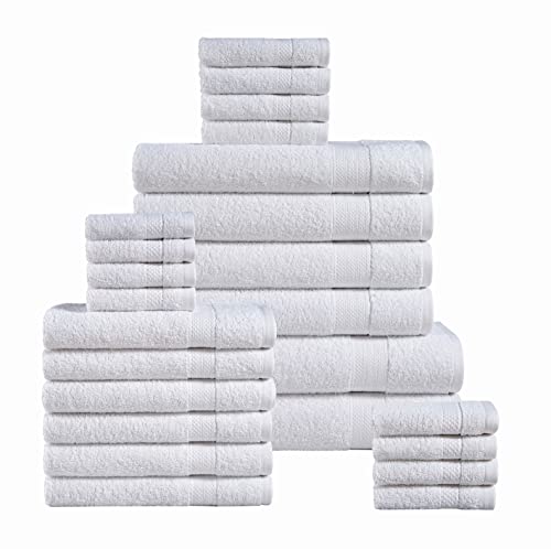 LANE LINEN White Bath Towels for Bathroom Set-24 PC Bathroom Oversize 2 Sheets Large 4 Towel 6 Hand 8 Washcloths Fingertip Towels-White Towels Sets - PUF HOUSE