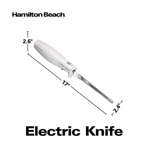 Hamilton Beach Electric Knife for Carving Meats, Poultry, Bread, Crafting Foam & More, with Reciprocating Serrated Stainless Steel Blades, Ergonomic Design, Storage Case + Fork Included, White - PUF HOUSE