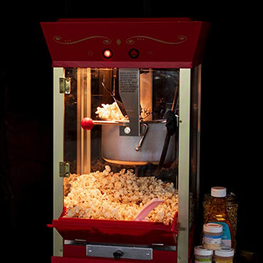 Nostalgia Popcorn Maker Professional Cart - 8 Oz Kettle Makes Up to 32 Cups -Vintage Movie Theater Popcorn Machine with Interior Light - Measuring Spoons and Scoop - Home Theater Accessories - Red - PUF HOUSE