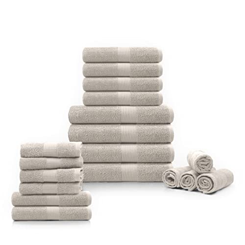 Lane Linen Cotton Bath Towels for Bathroom Set-18 PC Bathroom Towels Set-4 Bathroom Towel Set, 6 Hand Towels for Bathroom, 8 Washcloths, Soft Turkish Towel Sets for Bathroom - Platinum Bath Towels Set - PUF HOUSE