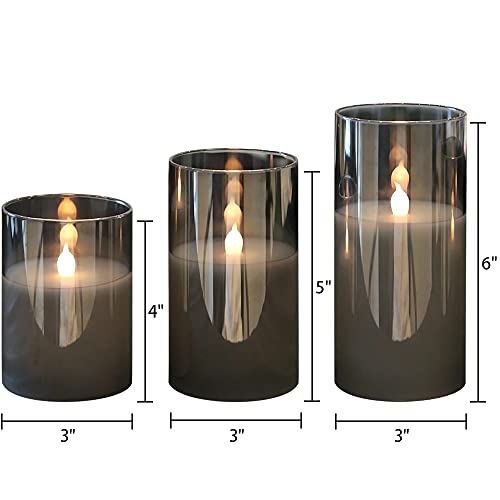 GenSwin Gray Glass Battery Operated Flameless Led Candles with 10-Key Remote and Timer, Real Wax Candles Warm White Flickering Light for Home Decoration(Set of 3) - PUF HOUSE
