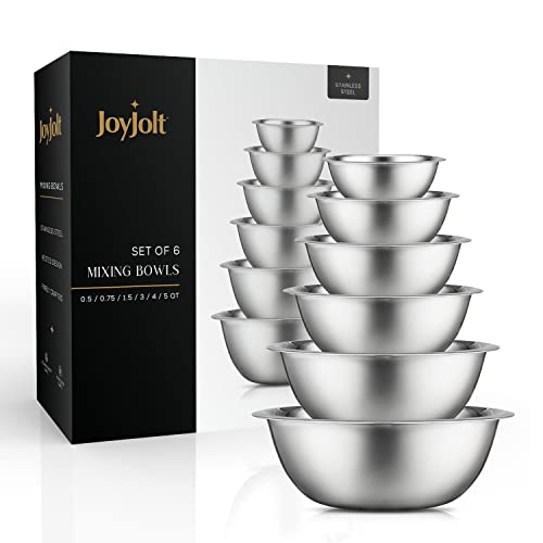 JoyJolt Stainless Steel Mixing Bowl Set of 6 Mixing Bowls (Black). 5qt Large Mixing Bowl to 0.5qt Small Metal Bowl. Kitchen, Cooking and Storage Nesting Bowls. Dough, Batter and Baking Bowls - PUF HOUSE