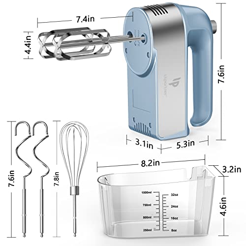 Hand Mixer Electric, 450W Kitchen Mixers with Scale Cup Storage Case, Turbo Boost/Self-Control Speed + 5 Speed + Eject Button + 5 Stainless Steel Accessories, For Easy Whipping Dough,Cream,Cake - PUF HOUSE
