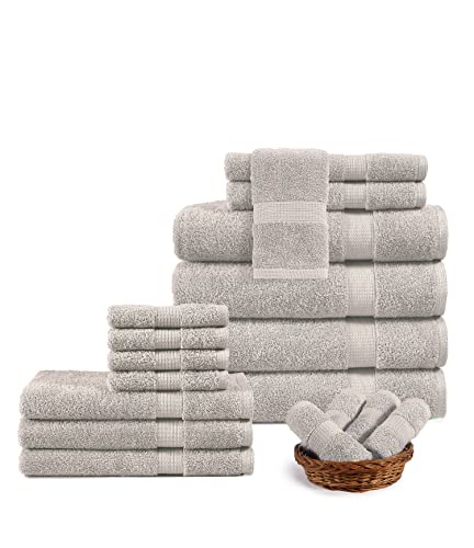 Lane Linen Cotton Bath Towels for Bathroom Set-18 PC Bathroom Towels Set-4 Bathroom Towel Set, 6 Hand Towels for Bathroom, 8 Washcloths, Soft Turkish Towel Sets for Bathroom - Platinum Bath Towels Set - PUF HOUSE