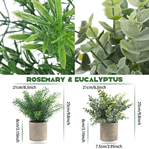 ALAGIRLS Small Fake Plants Set of 4 - Eucalyptus Rosemary Succulents Plants Artificial in Pots for Home Decor Indoor - Mini Faux Potted Plants for Bedroom Bathroom Living Room Desk Shelf Decoration - PUF HOUSE