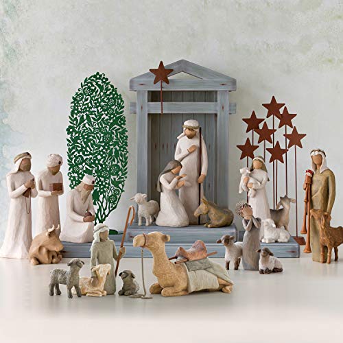 Willow Tree Shepherd and Stable Animals, Surrounding New Life with Love and Warmth, Build a Holiday Tradition with Classic Nativity Set, 4 Sculpted Hand-Painted Figures: Sheep, Camel, Shepherd, Goat - PUF HOUSE