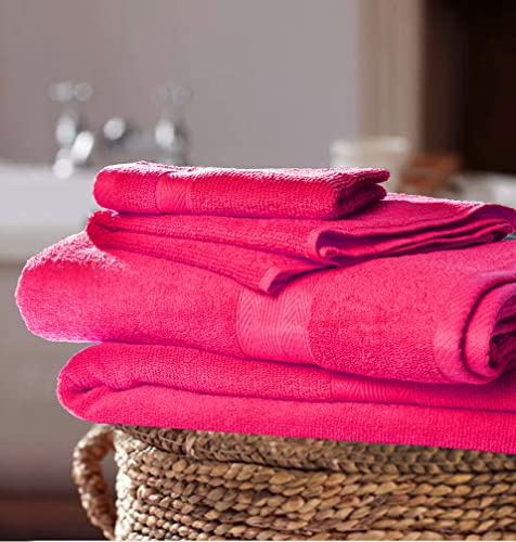 BOUTIQUO 8 Piece Towel Set 100% Ring Spun Cotton, 2 Bath Towels 27X54, 2 Hand Towels 16X28 and 4 Washcloths 13X13 - Ultra Soft Highly Absorbent Machine Washable Hotel Spa Quality - Hot Pink - PUF HOUSE