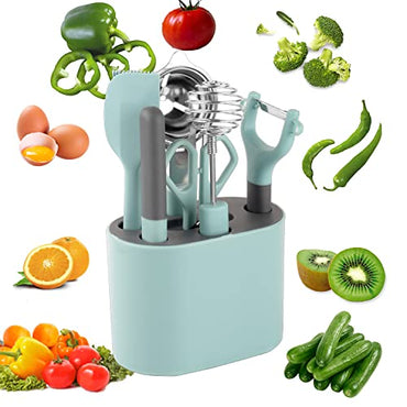 Premium Stainless Steel Knife Block and Kitchen Tool Set with Peeler Scissors Bottle Opener in 8 Packs - PUF HOUSE