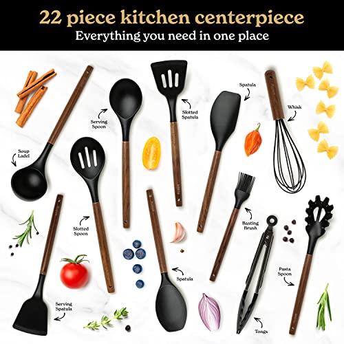 Silicone Kitchen Utensils Set & Holder: Silicone Cooking Utensils Set - Kitchen Essentials for New Home & 1st Apartment Kitchen Set - Silicone Spatula Set, Cooking Spoons for Nonstick Cookware - PUF HOUSE