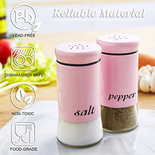 Pink Salt and Pepper Shakers - Pink Kitchen Accessories Decor- 5 oz Glass Salt and Pepper Set for Cooking Table, RV, BBQ, Easy to Clean & Refill - PUF HOUSE