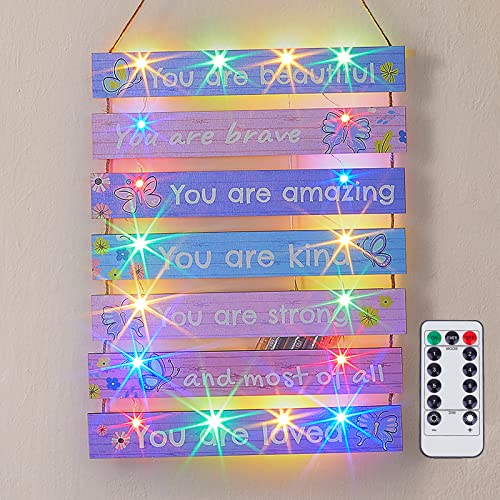 FIOBEE Girls Room Décor for Teen Girls with LED Light Nursery Wall Décor for Bedroom Motivational Inspirational Wall Art Girl Room Decoration for Kid Room Living Room, 8 Kinds of Lights, Butterfly - PUF HOUSE