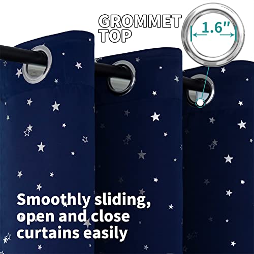 BGment Navy Star Blackout Curtains for Kid's Bedroom - Grommet Thermal Insulated Room Darkening Printed Curtains for Living Room, Set of 2 Panels (42 x 63 Inch, Dark Blue) - PUF HOUSE