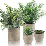 ALAGIRLS Small Fake Plants Set of 4 - Eucalyptus Rosemary Succulents Plants Artificial in Pots for Home Decor Indoor - Mini Faux Potted Plants for Bedroom Bathroom Living Room Desk Shelf Decoration - PUF HOUSE