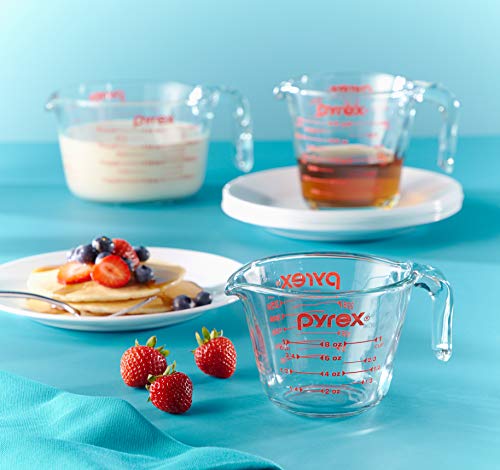 Pyrex 3 Piece Glass Measuring Cup Set, Includes 1-Cup, 2-Cup, and 4-Cup Tempered Glass Liquid Measuring Cups, Dishwasher, Freezer, Microwave, and Preheated Oven Safe, Essential Kitchen Tools - PUF HOUSE