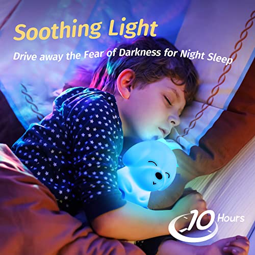 Mubarek Night Lights for Kids Room, 16 Colors Dog Night Light for Kids, Auto Timer Silicone Baby Night Light Lamp, Rechargeable Kids Night Lights for Kids Room, Cute Lamp Cute Gifts for Kids Baby Boy - PUF HOUSE