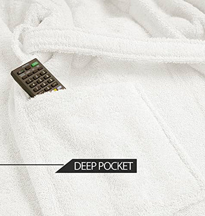 Terry Cloth Robes For Women 100% Cotton 4 Pcs Set Terry Cloth Robe | Slippers | Shower Towel & Hand Towel, Super Soft & Highly Absorbent Bathrobe For Women, Woolen White Color Bathrobe Adult Unisex - PUF HOUSE