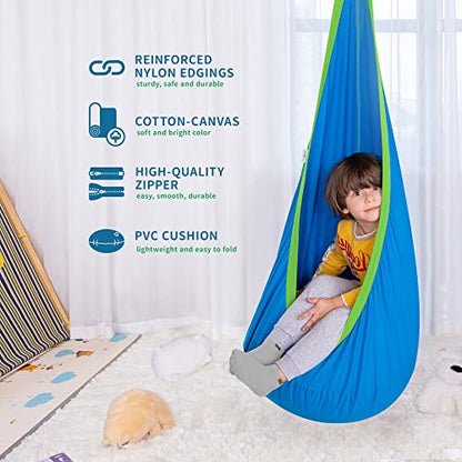 OUTREE Kids Pod Swing Seat Cotton Child Hammock Chair for Indoor and Outdoor use (Blue) - PUF HOUSE