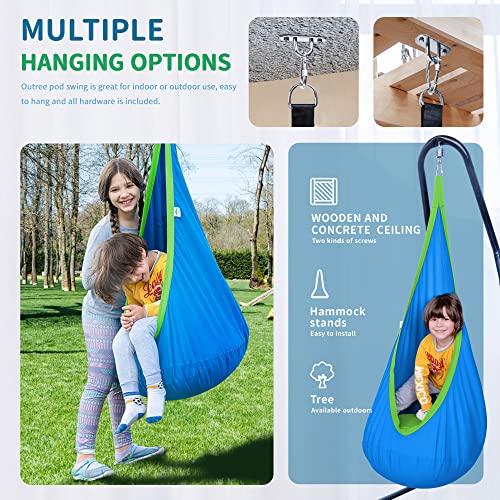 OUTREE Kids Pod Swing Seat Cotton Child Hammock Chair for Indoor and Outdoor use (Blue) - PUF HOUSE