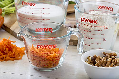 Pyrex 3 Piece Glass Measuring Cup Set, Includes 1-Cup, 2-Cup, and 4-Cup Tempered Glass Liquid Measuring Cups, Dishwasher, Freezer, Microwave, and Preheated Oven Safe, Essential Kitchen Tools - PUF HOUSE