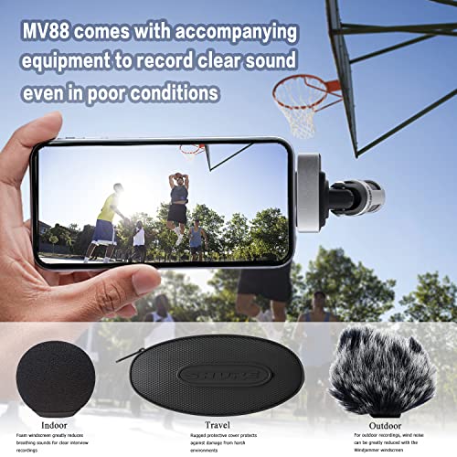 Portable for Shure MV88 iOS Microphone for iPhone/iPad with Lightning Connector Digital Stereo Condenser Microphone for Recording - with Windscreen Windjammer for Shure MV88 - PUF HOUSE