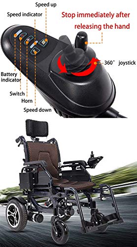 Heavy Duty Electric Wheelchair with Headrest, Foldable and Lightweight Powered Wheelchair,Backrest Angle Can Be Adjusted,Armrest Can Be Lifted,Seat Width 43Cm,Weight Capacity 125KG,Portable - PUF HOUSE