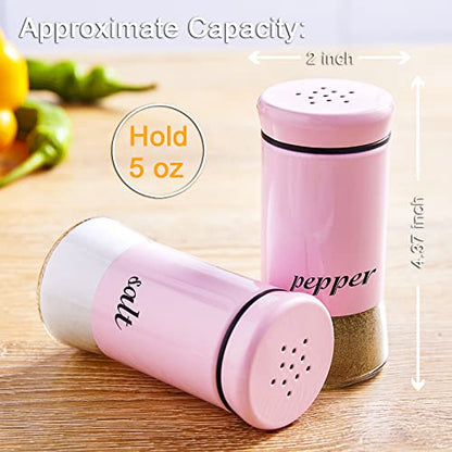 Pink Salt and Pepper Shakers - Pink Kitchen Accessories Decor- 5 oz Glass Salt and Pepper Set for Cooking Table, RV, BBQ, Easy to Clean & Refill - PUF HOUSE