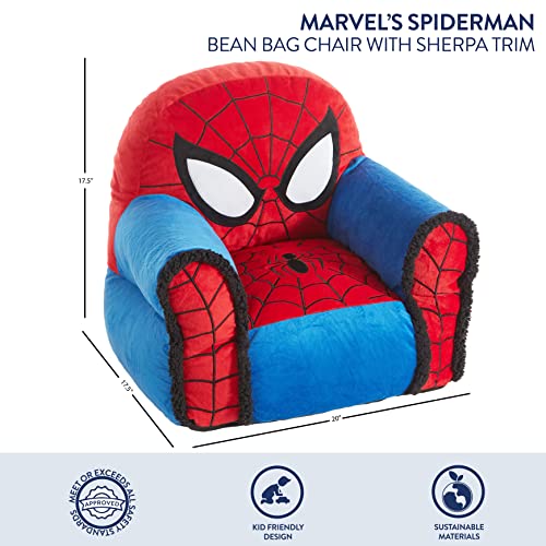 Idea Nuova Marvel Spiderman Figural Bean Bag Chair with Sherpa Trim, Ages 3+, Polyester, Red, Medium - PUF HOUSE