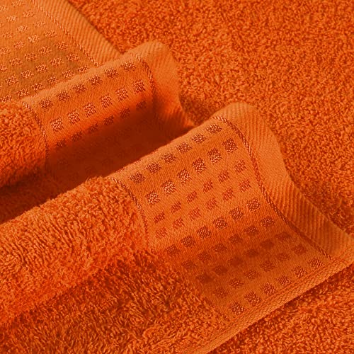 GLAMBURG 100% Cotton Ultra Soft 6 Pack Towel Set, Contains 2 Bath Towels 28x55 Inches, 2 Hand Towels 16x24 Inches & 2 Wash Coths 12x12 Inches, Compact Absorbent Lightweight & Quickdry - Orange - PUF HOUSE