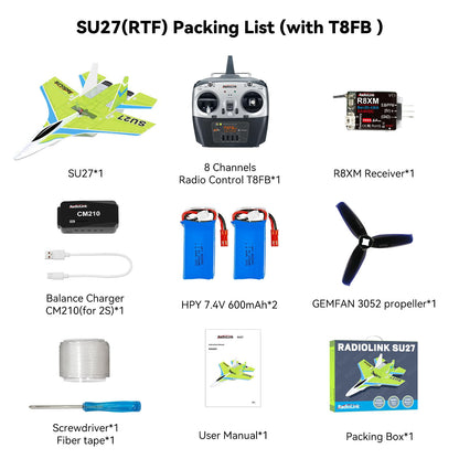 Radiolink SU27 RTF RC Airplane, 2.4GHz 3CH Aircraft 400mm, 3 Flight Mode with T8FB Transmitter & R8XM Receiver, Byme-DB FC, 4000m Distance Control, for Beginners and Experienced - PUF HOUSE
