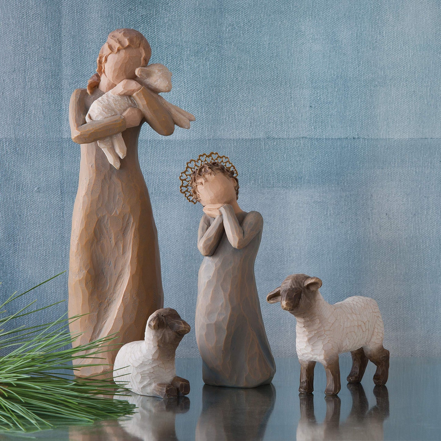 Willow Tree Little Shepherdess, Sculpted Hand-Painted Nativity Figures, 3-Piece Set - PUF HOUSE