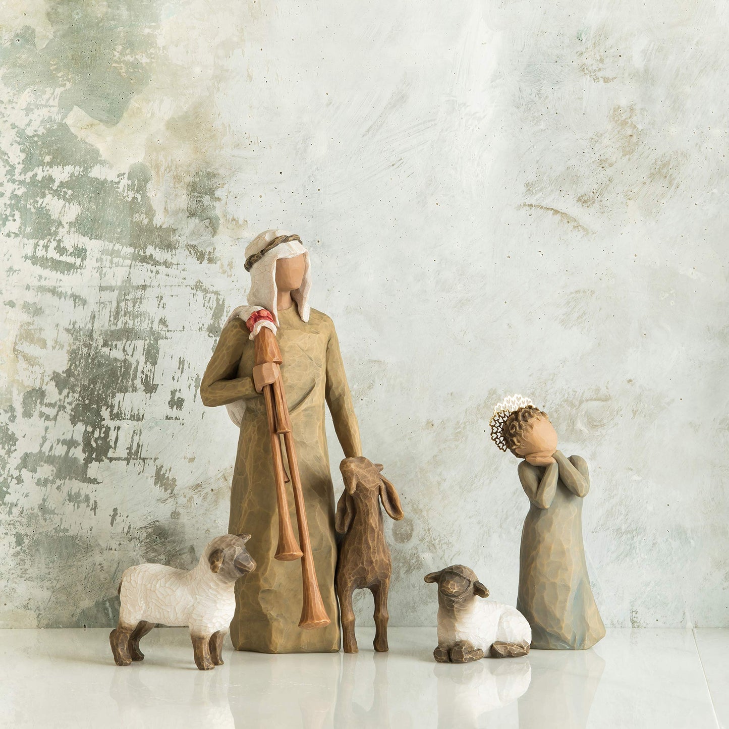Willow Tree Little Shepherdess, Sculpted Hand-Painted Nativity Figures, 3-Piece Set - PUF HOUSE